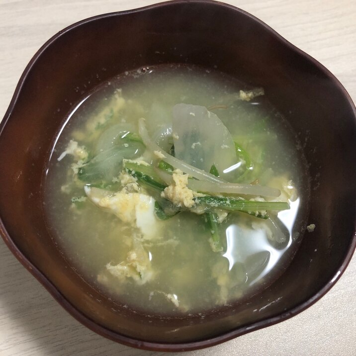 水菜と新玉ねぎの中華スープ